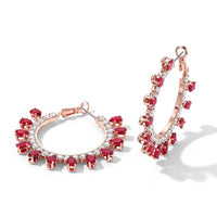 Red Austrian Crystal and Simulated Diamond Hoop Earrings in Rosetone