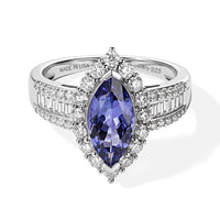D''Joy Premium Tanzanite and Moissanite 2.50 ctw Ring in Rhodium Over Sterling Silver (Size 7.0)