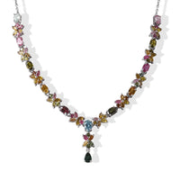 D''Joy Premium Multi-Tourmaline 10.60 ctw Necklace in Rhodium Over Sterling Silver 20 Inches