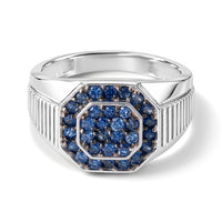 D''Joy Premium Ceylon Blue Sapphire Men''s Ring in Rhodium Over Sterling Silver (Size 10.0) 1.50 ctw