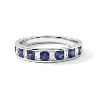 D''Joy Premium Ceylon Blue Sapphire, Moissanite Ring in Rhodium Over Sterling Silver (Size 10.0) 1.30 ctw