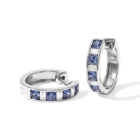D''Joy Premium Ceylon Blue Sapphire, Moissanite Earrings in Rhodium Over Sterling Silver 1.00 ctw