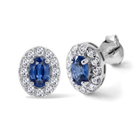 D''Joy Premium Ceylon Blue Sapphire, White Zircon Earrings in Rhodium Over Sterling Silver 1.25 ctw