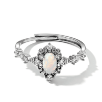 White Opal and Simulated Diamond 1.20 ctw Ring in Silvertone (Adjustable)