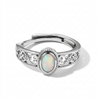White Opal and Simulated Diamond 1.10 ctw Ring in Silvertone (Adjustable)