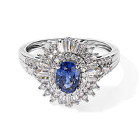 D''Joy Premium Ceylon Sapphire and Moissanite 3.00 ctw Halo Ring in Rhodium Over Sterling Silver (Size 10.0)