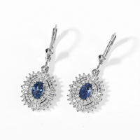 D''Joy Premium Ceylon Sapphire and Moissanite 2.30 ctw Earrings in Rhodium Over Sterling Silver
