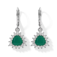 EverTrue Verde Onyx, White Zircon Verdant Trillion Halo Bloom Earrings in Platinum Bond 3.40 ctw