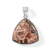 Red Flower Petosky Trillion Pendant in Silvertone 25.00 ctw.