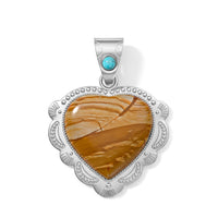 Center Stone Varies Heart Scenic Jasper 32.00 ctw Pendant in Silvertone