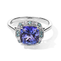 Certified and Appraised Luxoro 10K White Gold AAA Tanzanite, Paraiba Tourmaline and Diamond (I2) Ring (Size 10.0) 3.35 ctw