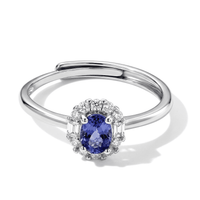 Tanzanite and Simulated Diamond 1.30 ctw Ring in Silvertone (Adjustable)