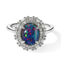 D''Joy Premium Australian Black Ridge Opal Triplet, Moissanite Astral Crown Ring in Rhodium Over Sterling Silver (Size 10.0) 2.30 ctw