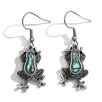 Abalone Shell and Austrian Black Crystal Frog Earrings in Silvertone