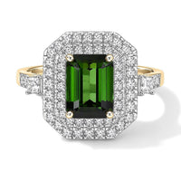 Certified & Appraised 10K Yellow Gold AAA Sapo Tourmaline, Luxuriant Lab Grown Diamond (G-H, SI) (0.80 cts) Ring (Size 6.0) 3.30 ctw