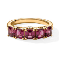 Asscher Cut Premium Tanzanian Wine Garnet, Luxuriant Lab Grown Diamond (G-H, SI) 5 Stone Ring in 18K Vermeil YG Over Sterling Silver (Size 10.0) 2.25 ctw
