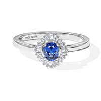 D''Joy Premium Ceylon Blue Sapphire, White Diamond Ring in Rhodium Over Sterling Silver (Size 10.0) 0.65 ctw