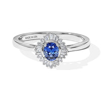 D''Joy Premium Ceylon Blue Sapphire, White Diamond Ring in Rhodium Over Sterling Silver (Size 10.0) 0.65 ctw
