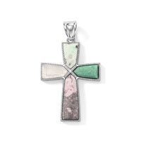 Multi Gemstone 28.00 ctw Taper Point Cross Pendant in Silvertone