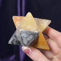 Bonded Yellow Fluorite Aventurine Golden Quartz Larvakite Misfit Mineral Merkaba 1.5-2" Approx 140Ctw
