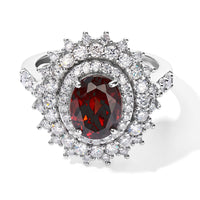 D''Joy Red Zircon , Moissanite Main Stone With Surrounding Stone Ring in Rhodium OverSterling Silver 3.56 ctw