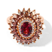 D''Joy Premium Tanzanian Wine Garnet, Champagne and White Zircon Ring in 18K Vermeil RG Over Sterling Silver (Size 10.0) 6.20 ctw