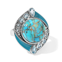 Sajen Silver AAA Recon Turquoise, Swiss Blue Topaz Ring in Rhodium Over Sterling Silver (Size 10.0) 11.20 ctw