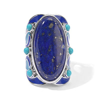Sajen Silver AAA Lapis Lazuli, Recon Turquoise Ring in Rhodium Over Sterling Silver (Size 10.0) 28.30 ctw