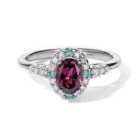 Certified and Appraised D''Joy Premium Radiant Ember Garnet, Paraiba Tourmaline and Moissanite Ring in Rhodium Over Sterling Silver (Size 6.0) 1.31 ctw