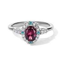 Certified and Appraised D''Joy Premium Radiant Ember Garnet, Paraiba Tourmaline and Moissanite Ring in Rhodium Over Sterling Silver (Size 6.0) 1.31 ctw