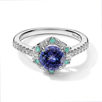 Certified and Appraised D''Joy Premium Tanzanite, Paraiba Tourmaline and Moissanite Ring in Rhodium Over Sterling Silver (Size 10.5) 2.15 ctw
