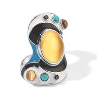 Sajen Silver Gold Coated Moonstone, Multi Gemstone Ring in Rhodium Over Sterling Silver (Size 10.0) 9.15 ctw
