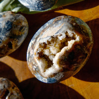 Druzy Quartz with Blue Chalcedony Geode Palm Stone 2.5-3" 830 ctw