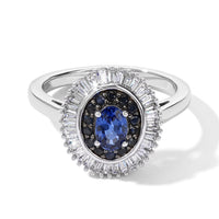D''Joy Premium Ceylon Blue Sapphire and Blue Sapphire, White Diamond (0.35 cts) Ring in Rhodium Over Sterling Silver (Size 10.0) 1.10 ctw