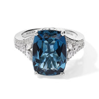 TLV Certified & Appraised D''Joy Premium London Blue Topaz, Moissanite Ring in Rhodium Over Sterling Silver (Size 10.0) 7.25 ctw