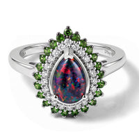 D''Joy Premium Australian Black Ridge Opal Triplet, Multi Gemstone Celestial Splendor Ring in Rhodium Over Sterling Silver (Size 10.0) (Ships in 10-12 Days) 1.65 ctw