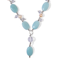 GCS EverTrue Amazonite 57.40 ctw, Freshwater Pearl and Crystal Necklace (20 Inches) in Platinum Bond