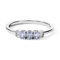 D''Joy Blue Ceylon Sapphire, White Diamond Ring in Rhodium Over Sterling Silver (Size 10.0) 0.70 ctw