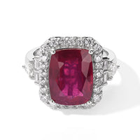 Certified & Appraised D''Joy Premium Niassa Ruby (FF), Moissanite Ring in Rhodium Over Sterling Silver (Size 10.0) 10.00 ctw