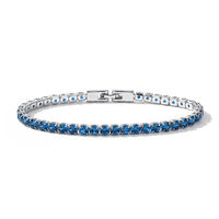 Simulated Aquamarine Diamond Tennis Bracelet in Silvertone (7.50 In) 15.10 ctw