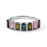 D''Joy AAA Multi-Tourmaline, Moissanite Ring in Rhodium Over Sterling Silver (Size 10.0) 1.85 ctw