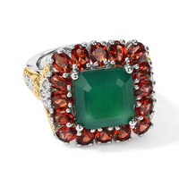 EverTrue Verde Onyx, Multi Gemstone Ring in 18K YG Plated and Platinum Bond (Size 10.0) 7.85 ctw