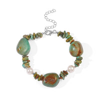 D''Joy Royal Hubei Turquoise 85.00 ctw and Freshwater Pearl Bracelet in Rhodium Over Sterling Silver (7.25 In)