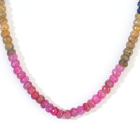 D''Joy Premium Natural Multi Sapphire Beaded Necklace (18 Inches) in Rhodium Over Sterling Silver 133.00 ctw