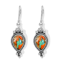 Santa Fe Style Spiny Turquoise 1.00 ctw Drop Earrings in Sterling Silver
