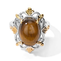 EverTrue Tiger''s Eye Filigree Work Ring in 18K YG Plated and Platinum Bond (Size 10.0) 6.60 ctw