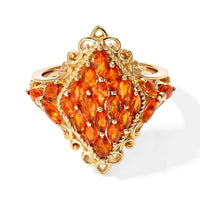 D''Joy AAA Crimson Fire Opal Cluster Ring in 18K Vermeil YG Over Sterling Silver (Size 10.0) 1.25 ctw
