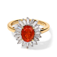 D''Joy AAA Crimson Fire Opal, Moissanite Ring in 18K Vermeil YG Over Sterling Silver (Size 10.0) 1.70 ctw
