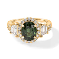 AAA Green Sapphire and Lab Grown Diamond E-F VS 3.50 ctw Ring in 10K Yellow Gold (Size 7.0)