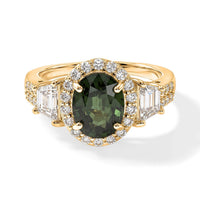 AAA Green Sapphire and Lab Grown Diamond E-F VS 3.50 ctw Ring in 10K Yellow Gold (Size 7.0)